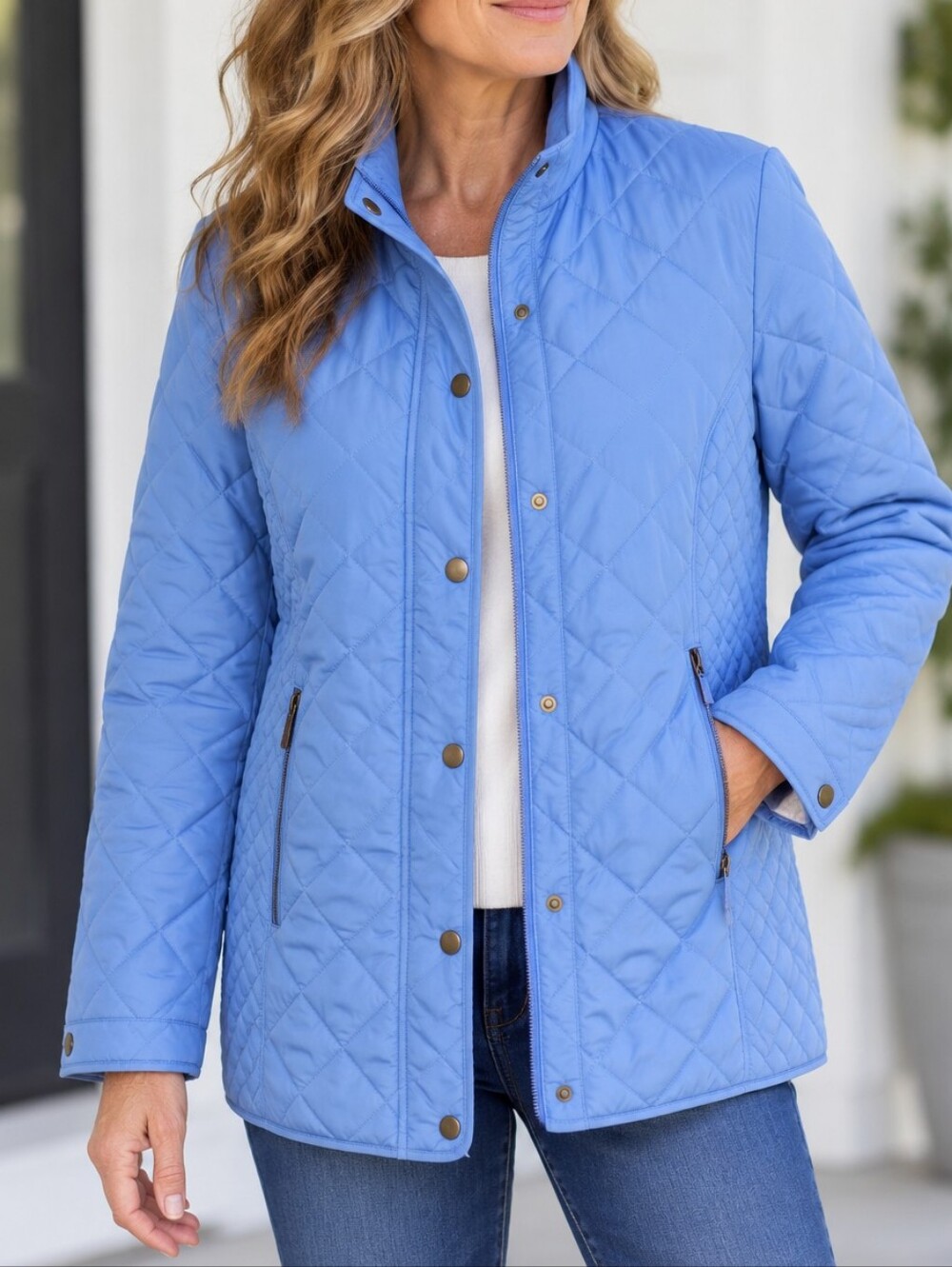 APPLESEED'S Women's Periwinkle Blue Quilted Zip Snap Coat Size PL